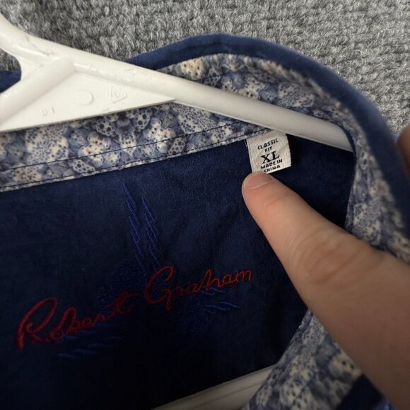 Robert Graham XL Classic Fit Blue Paisley Button Up Shirt Long Sleeve Cotton - Picture 9 of 16